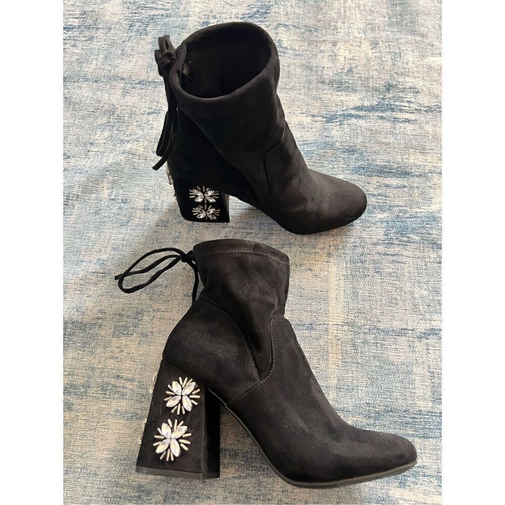 a new day Black Rhinestone Maria Ankle Boots Size 9